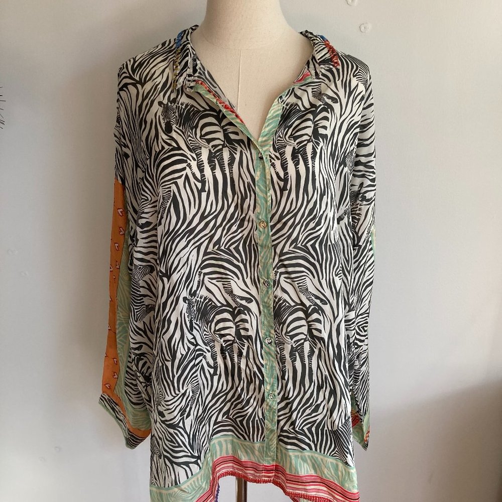 JOHNNY WAS Alvena Button Down with zebra print